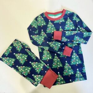 Mini Boden Blue and Red Christmas Tree Pajama Set Sz 7